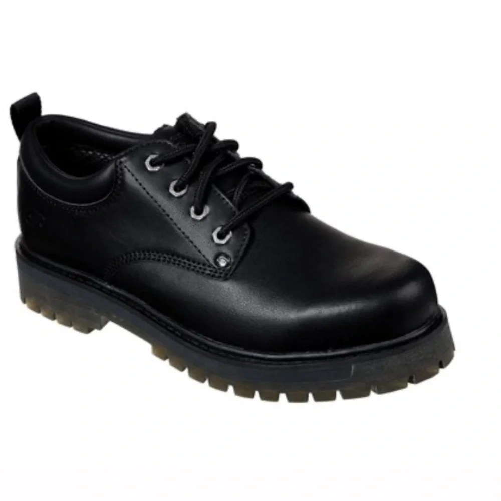 Skechers USA Men's Leather Oxford Alley Cats - Masago Black Shoes Men’s 9 NEW
